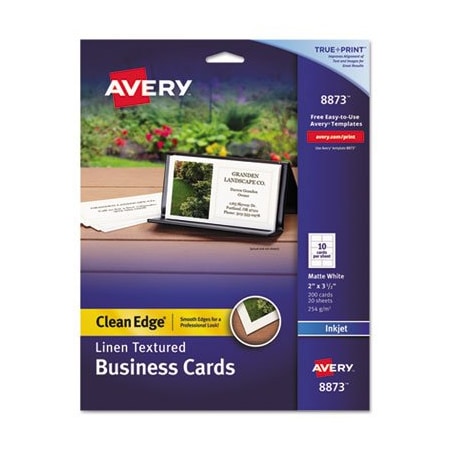 Avery Dennison Avery, Linen Texture True Print Business Cards, Inkjet, 2 X 3 1/2, Linen White, 200PK 8873
